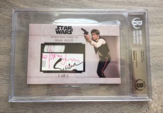 Harrison Ford Star Wars Signed Custom Cut Auto Large Card 1/1 Beckett Slabbed