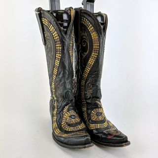 Miranda Lambert Old Gringo Black Leather Studded Detail Boots Size 9 B