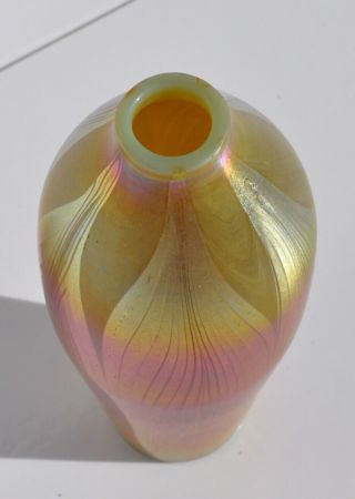 Rare Tiffany Studios LCT Small Pulled Feather Vase,  Iridescent Favrile Glass 3