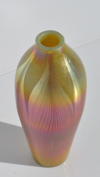 Rare Tiffany Studios LCT Small Pulled Feather Vase,  Iridescent Favrile Glass 5