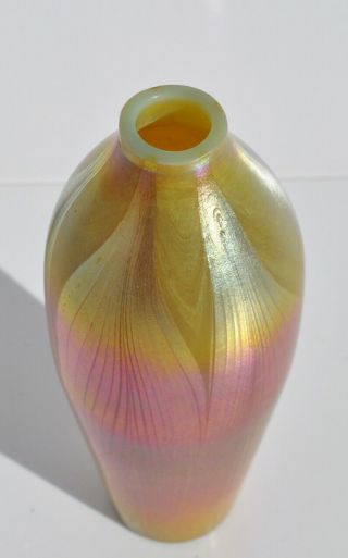 Rare Tiffany Studios LCT Small Pulled Feather Vase,  Iridescent Favrile Glass 6