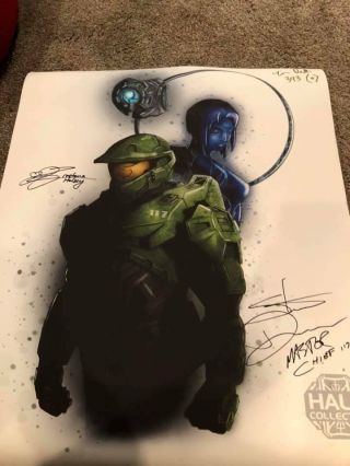22x28 Halo Poster Signed By Steve Downes,  Jen Taylor,  Tim Dadabo,  And Artist