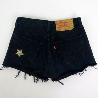 Miranda Lambert LEVI ' S 501 Black Star Patch Cut Off Denim Jean Shorts Size 31 2