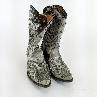 Miranda Lambert Old Gringo White Studded Detail Pointed Toe Boots Size 9 B