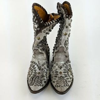 Miranda Lambert OLD GRINGO White Studded Detail Pointed Toe Boots Size 9 B 3