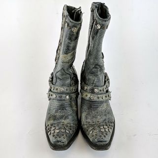 Miranda Lambert DOUBLE D RANCH Green Tint Studded Inner Zip Boots Size 8 3
