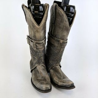 Miranda Lambert Old Gringo Grey Leather Studded Buckle Cowboy Boots Size 9 B