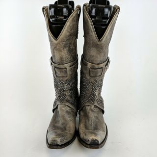 Miranda Lambert OLD GRINGO Grey Leather Studded Buckle Cowboy Boots Size 9 B 3