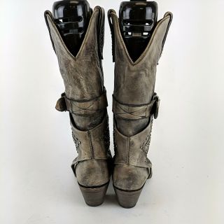 Miranda Lambert OLD GRINGO Grey Leather Studded Buckle Cowboy Boots Size 9 B 4