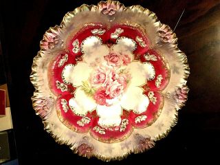 C.  1910 Rs Prussia Bowl Plate 251 Mold 211a Pink Carnation Floral 10.  5