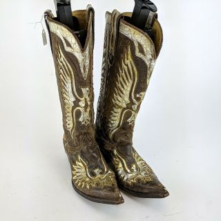 Miranda Lambert Old Gringo Brown & Gold Leather Cowboy Boots Size 8.  5 B