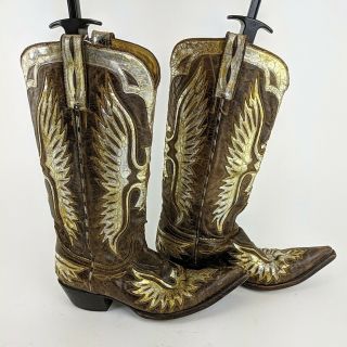 Miranda Lambert OLD GRINGO Brown & Gold Leather Cowboy Boots Size 8.  5 B 2