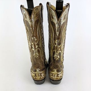 Miranda Lambert OLD GRINGO Brown & Gold Leather Cowboy Boots Size 8.  5 B 4