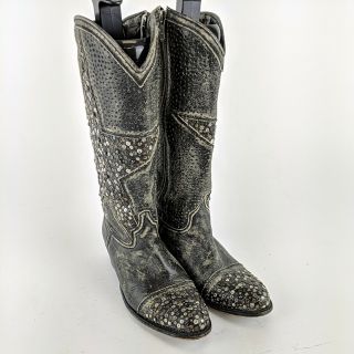 Miranda Lambert Frye Faded Black Studded Star Detail Side Zip Boots Size 9
