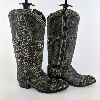 Miranda Lambert FRYE Faded Black Studded Star Detail Side Zip Boots Size 9 2