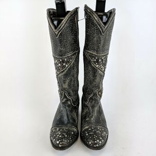 Miranda Lambert FRYE Faded Black Studded Star Detail Side Zip Boots Size 9 3