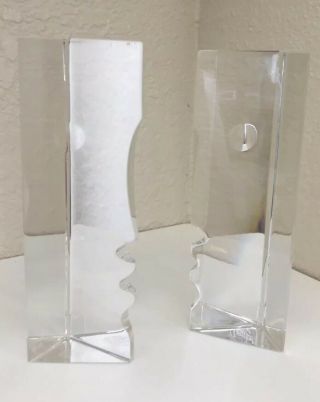 Baccarat Crystal Faces Cubist Sculpture Encounter Man And Woman R.  Rigot Bookend