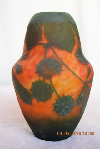 C.  1900 Daum Nancy Cameo Art Glass Vase Devils Trumpet Pod Milkweed Sea Mine
