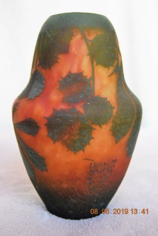 c.  1900 Daum Nancy Cameo Art Glass Vase Devils Trumpet Pod Milkweed Sea Mine 2