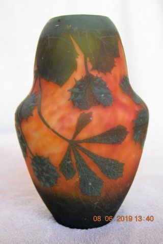 c.  1900 Daum Nancy Cameo Art Glass Vase Devils Trumpet Pod Milkweed Sea Mine 3