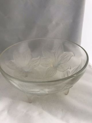 R.  Lalique France Signed Numbered Crystal Opalescent Lys Bowl