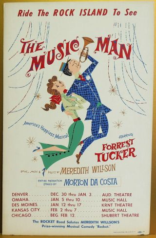 Triton Offers 1957 Broadway Tour Poster The Music Man Forrest Tucker