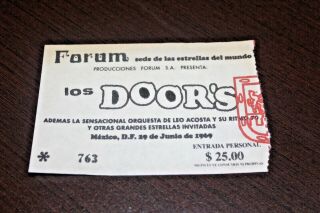 The Doors In Mexico City 1969 Concert Ticket Stub Jim Morrison Psych