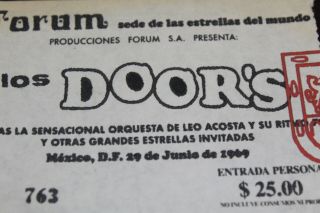 THE DOORS IN MEXICO CITY 1969 CONCERT TICKET STUB JIM MORRISON Psych 2