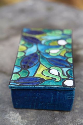 Bitossi Rosenthal Netter 1960 ' s Rare Vintage Turquoise Floral Box Mid Century 6