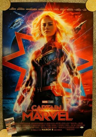 Captain Marvel Double - Sided Theatrical Poster - Signed By Brie Larson W/ Jsa