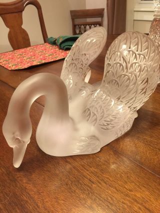 Lalique Crystal,  Head Down Swan,  Signed.  Rare Piece Of Art.