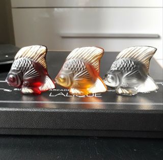 Lalique Fish,  24k Gold Stamped Limited Edition Set Of 3,  No152 Of 200.  Bnib