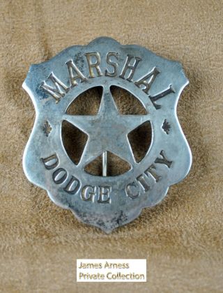 James Arness Gunsmoke Marshal Dillon Vtg Small " Marshal Dodge City " Badge