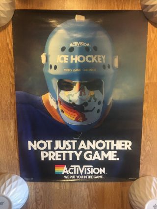 Rare 1981 Atari Activision Ice Hockey Store Promo Poster 17x23
