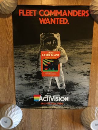 Rare 1981 Atari Activision Laser Blast Store Promo Poster 17x23