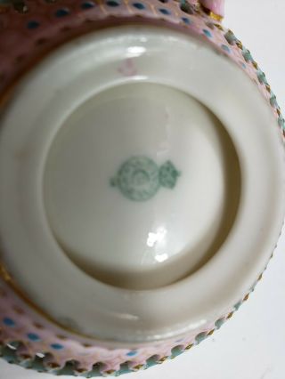 Royal Worcester Reticulated Dbl Walled Enameled Jeweled Tea Cup & Saucer 1860 ' s 6