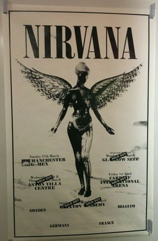 Nirvana In Utero Europen Tour Promo Poster Very Rare Kurt Cobain Dave Grohl Nos
