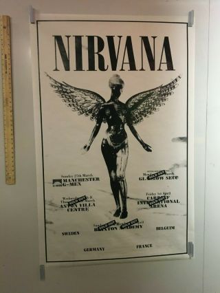 Nirvana In Utero Europen tour Promo Poster VERY RARE Kurt Cobain Dave Grohl NOS 2