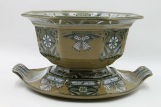 Buffalo Pottery Emerald Deldare Ware Centerpiece & Plateau Tray 1911 Art Nouveau 2