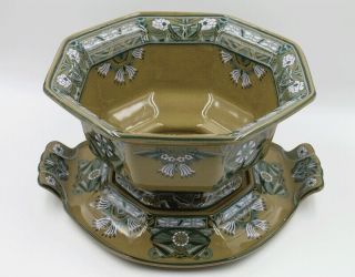 Buffalo Pottery Emerald Deldare Ware Centerpiece & Plateau Tray 1911 Art Nouveau 3