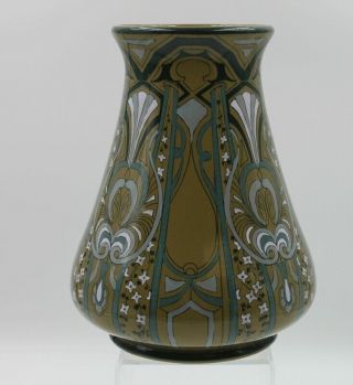 Buffalo Pottery Emerald Deldare Ware Large Vase 1911 Art Nouveau 3