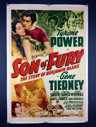Son Of Fury Style B On Linen One Sheet Movie Poster 45 Tyrone Power Gene Tierney