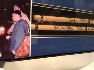 PHIL COLLINS SIGNED DRUMSTICKS / SIGNED DRUMHEAD (case not incl. ) 2