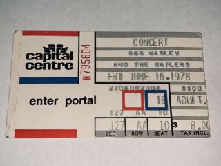 Bob Marley & (and) The Wailers - 1978 Rare Concert Ticket Stub (capital Centre)