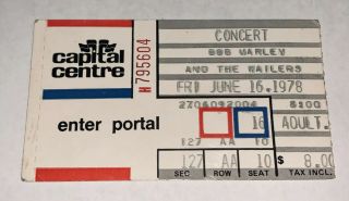 Bob Marley & (and) The Wailers - 1978 RARE Concert Ticket Stub (Capital Centre) 2