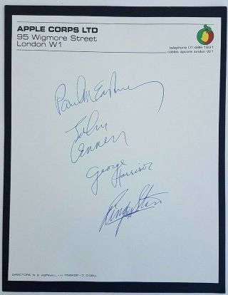 The Beatles Band Members Signed Autographed Apple Corps Ltd Letterhead