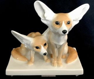 Antique Large Meissen Porcelain Group.  Art Nouveau Fennec Foxes