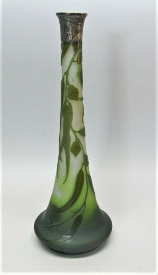 Tall 17 " Signed Galle Dark Green " Flowering Pod " Cameo Art Glass Vase C.  1904