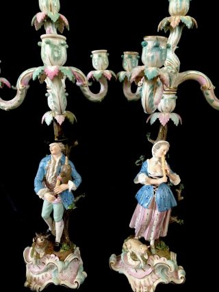 Huge Size Antiques Meissen Porcelain Candelabra With Figurines