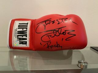 Sylvester Stallone " Rocky " Inscription Autographed Tuf Wear Red Glove Asi Proof